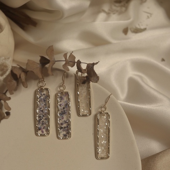 Rectangle Drop Mother of Pearl Acrylic Earrings - Picture 2 of 5